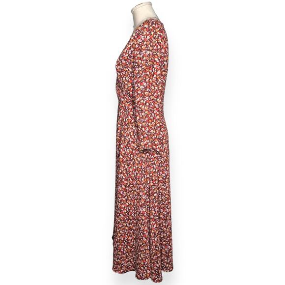 MADEWELL Clipdot Faux Wrap Midi Dress Floral Spring Prairie Cottagecore 6 Red - Picture 7 of 13